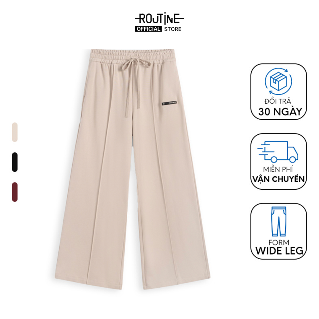 Quần sweatpants nữ nỉ túi ốp trước ống rộng form wide leg - routine 10f23pknw002