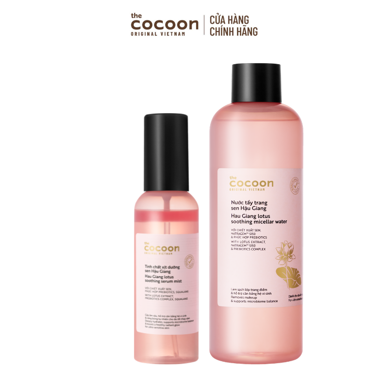 COMBO 1 Tinh chất xịt dưỡng sen Hậu Giang Cocoon 100ml + 1 Bigsize Nước Tẩy trang Sen Hậu Giang 500ml