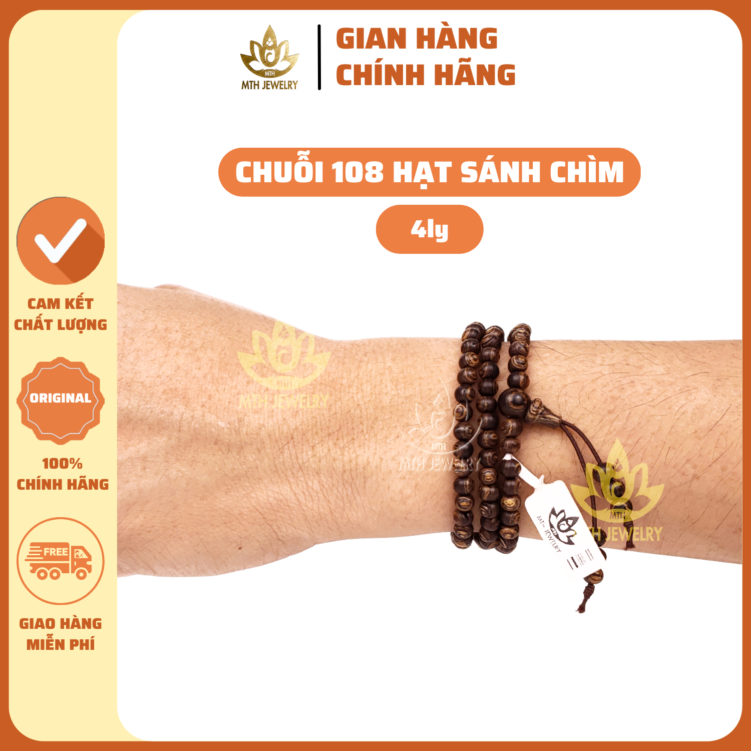 Vòng đeo tay trầm hương Sánh Chìm chuỗi tràng hạt 108 Size 4mm trầm hương tự nhiên độ tuổi tích trầm 15 năm có mùi thơm dịu ngọt và phong thủy, mang lại tài lộc may mắn cho người đeo | MTH JEWELRY