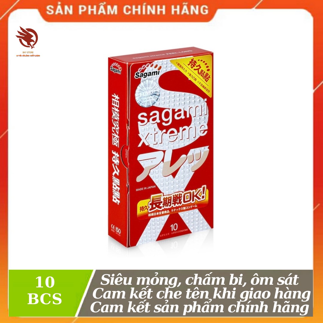 [ CHÍNH HÃNG ] - Bao Cao Su Sagami Xtreme Feel Long, siêu mỏng, có gai tăng khoái cảm, kích thích cực mạnh - Hộp 10 cái