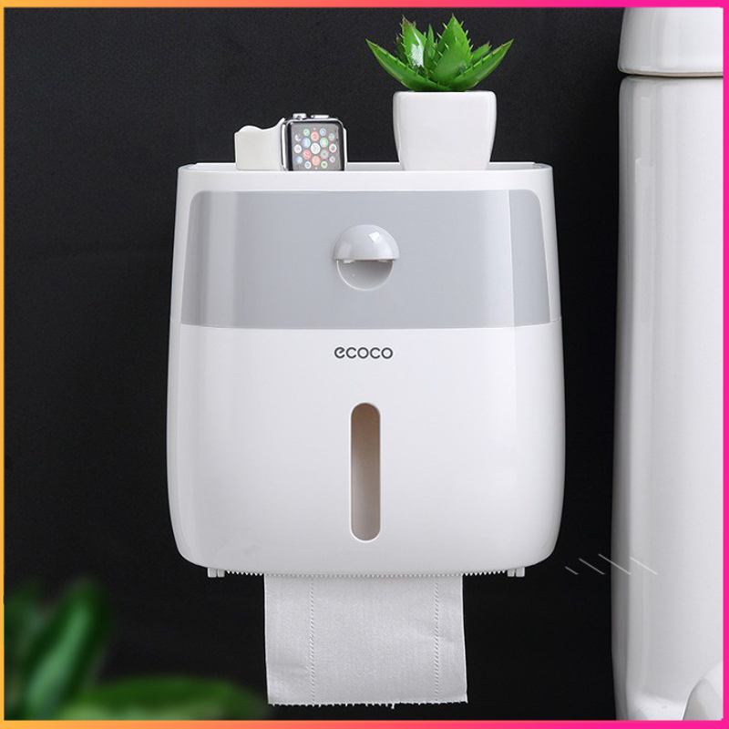 Hộp đựng giấy vệ sinh ecoco e1804 dán tường cao cấp 2 tầng, hộp để giấy vệ sinh chống nước có ngăn kéo
