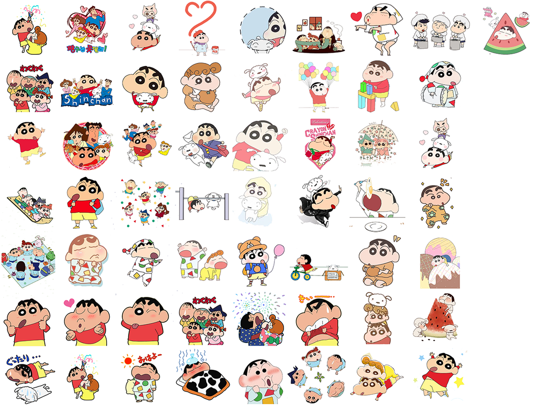 Set sticker shin S50I32 Set Sticker cậu bé bút chì PVC chủ đề trang trí xe mũ bảo hiểm laptop điện thoại Vali tủ nhựa - 10 stickerngẫu nhiên