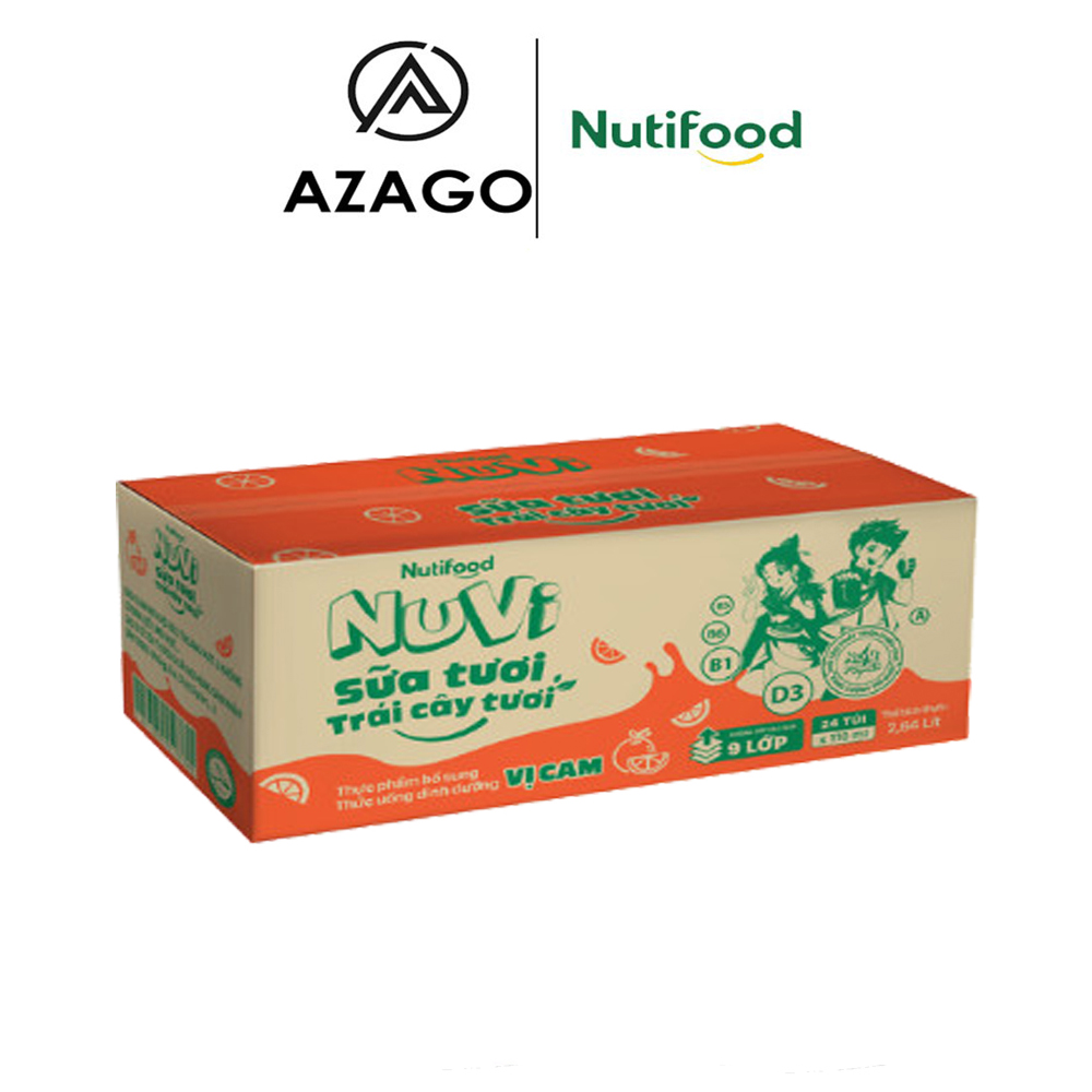 Thùng 24 Túi NuVi Sữa Tươi Trái Cây Tươi Cam - Túi 110ml  - NUTIFOOD - AZAGO