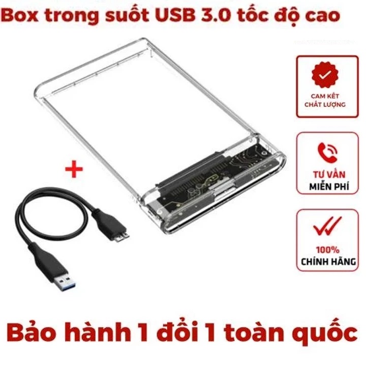 Box ổ cứng di động 2.5 inch trong suốt hộp đựng ổ cứng laptop PC