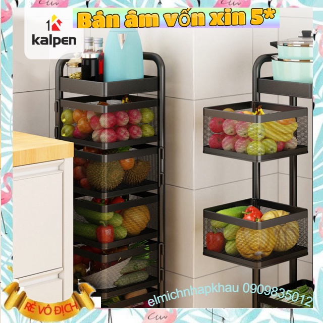 KỆ ĐỂ ĐỒ NHÀ BẾP Thông Minh Đa Năng Có Bánh Xe Nhiều Tầng Kalpen Xoay Được 360 Độ 4 Tầng Chính Hãng