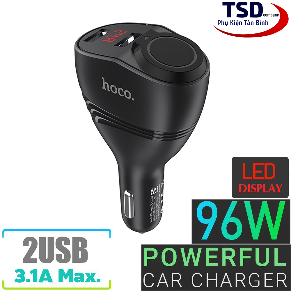 Tẩu Sạc Ô tô Đa Năng Hoco Z34 2 Cổng USB Chia Tẩu 96W Chính Hãng