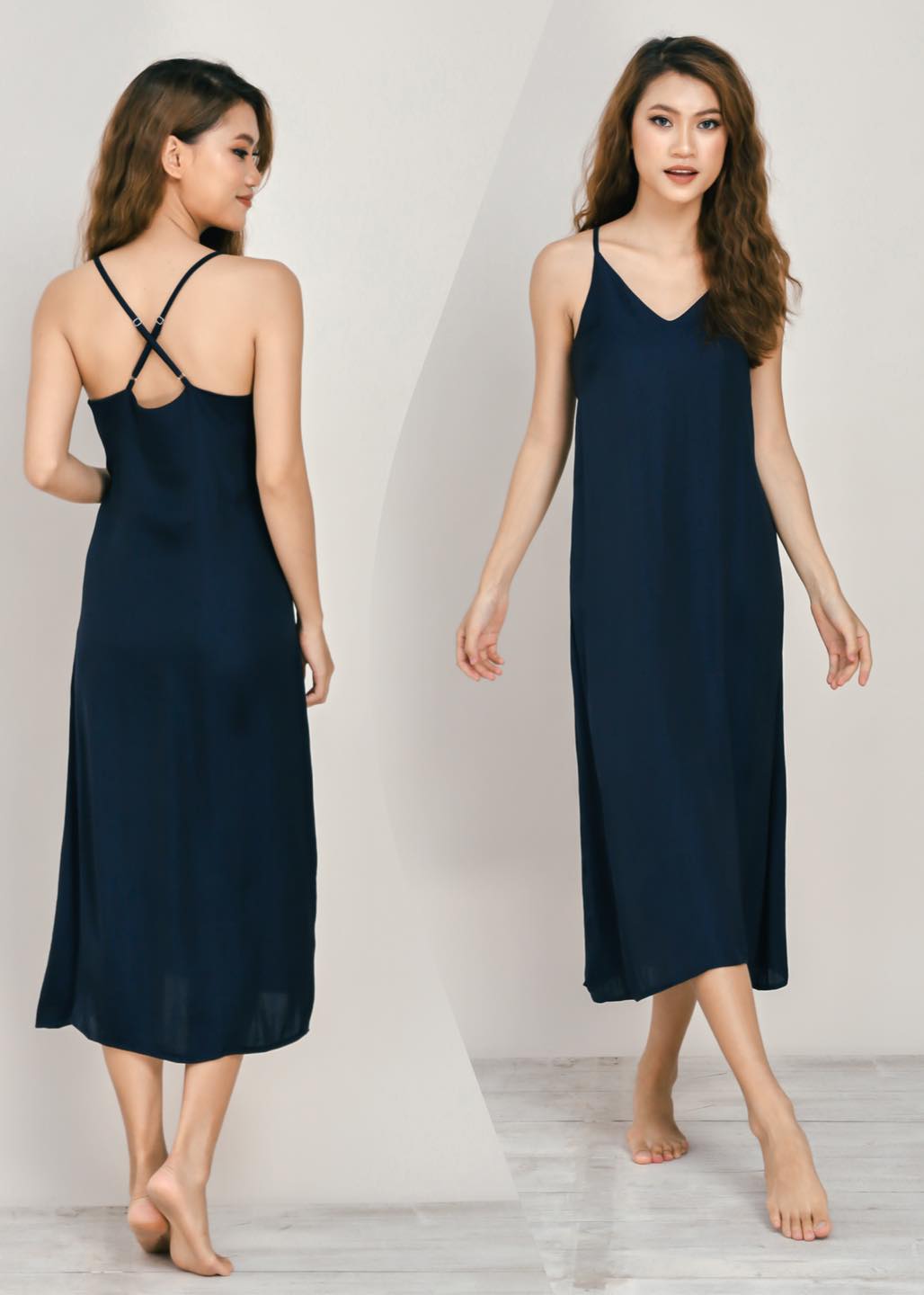 Đầm lụa dài 2 dây chéo lưng InFashion