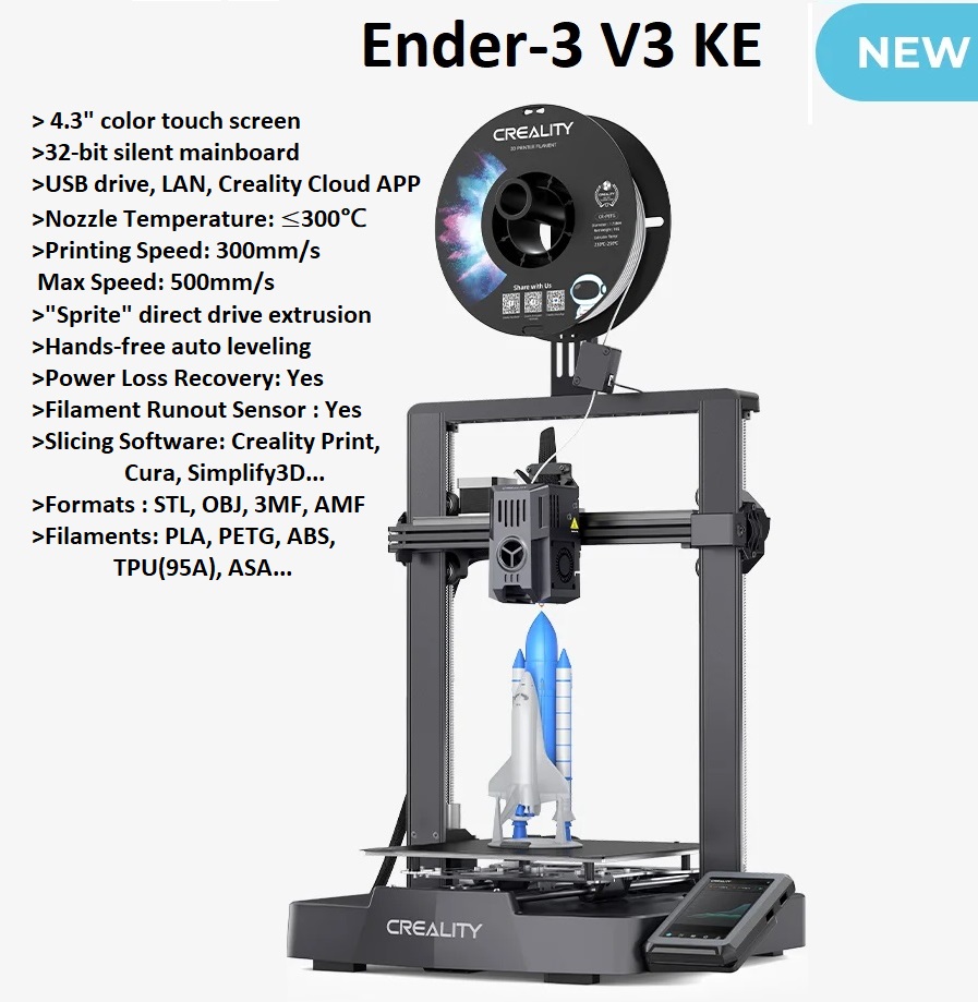 Máy in 3d Creality Ender-3 V3 KE cân bàn hoàn toàn tự động...độ chính xác và tốc độ cao Max 500mm/s