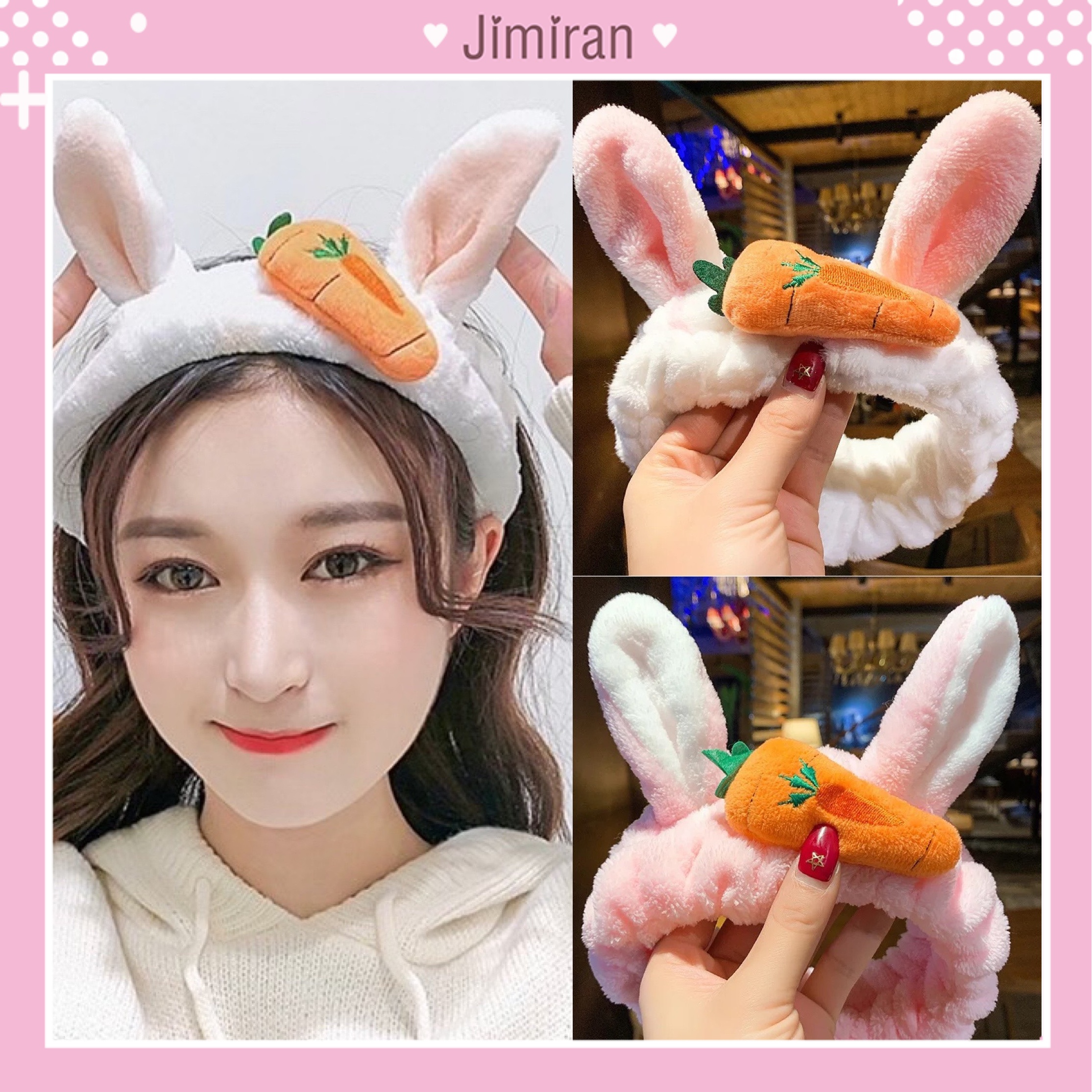 Băng đô cài tóc jimiran rửa mặt hàn quốc tai thỏ carot cao cấp cute bd05