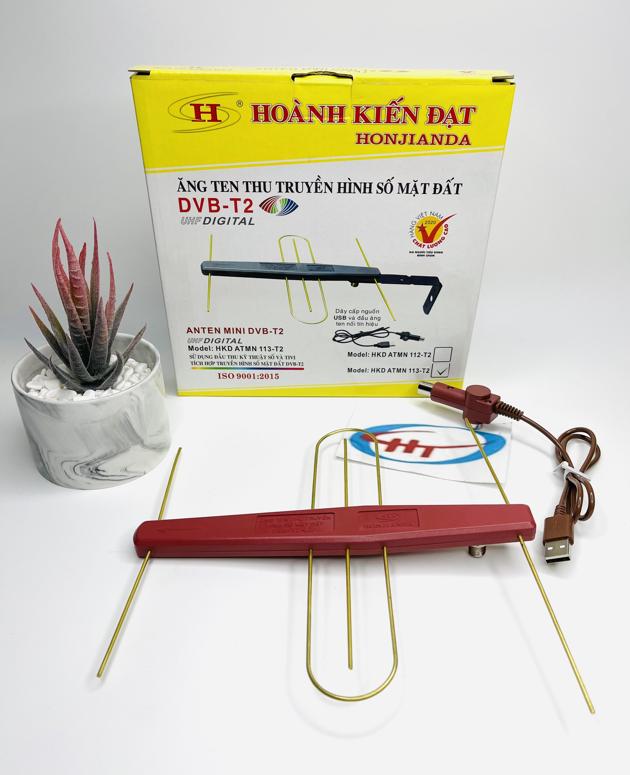 Anten thu truyền hình số mặt đất kts dvb-t2 hkd atmn 113-t2 kèm dây anten 5 mét hoành kiến đạt sử dụng tốt cho tivi tích hợp đầu thu dvb t2 và đầu thu dvb t2 mặt đất