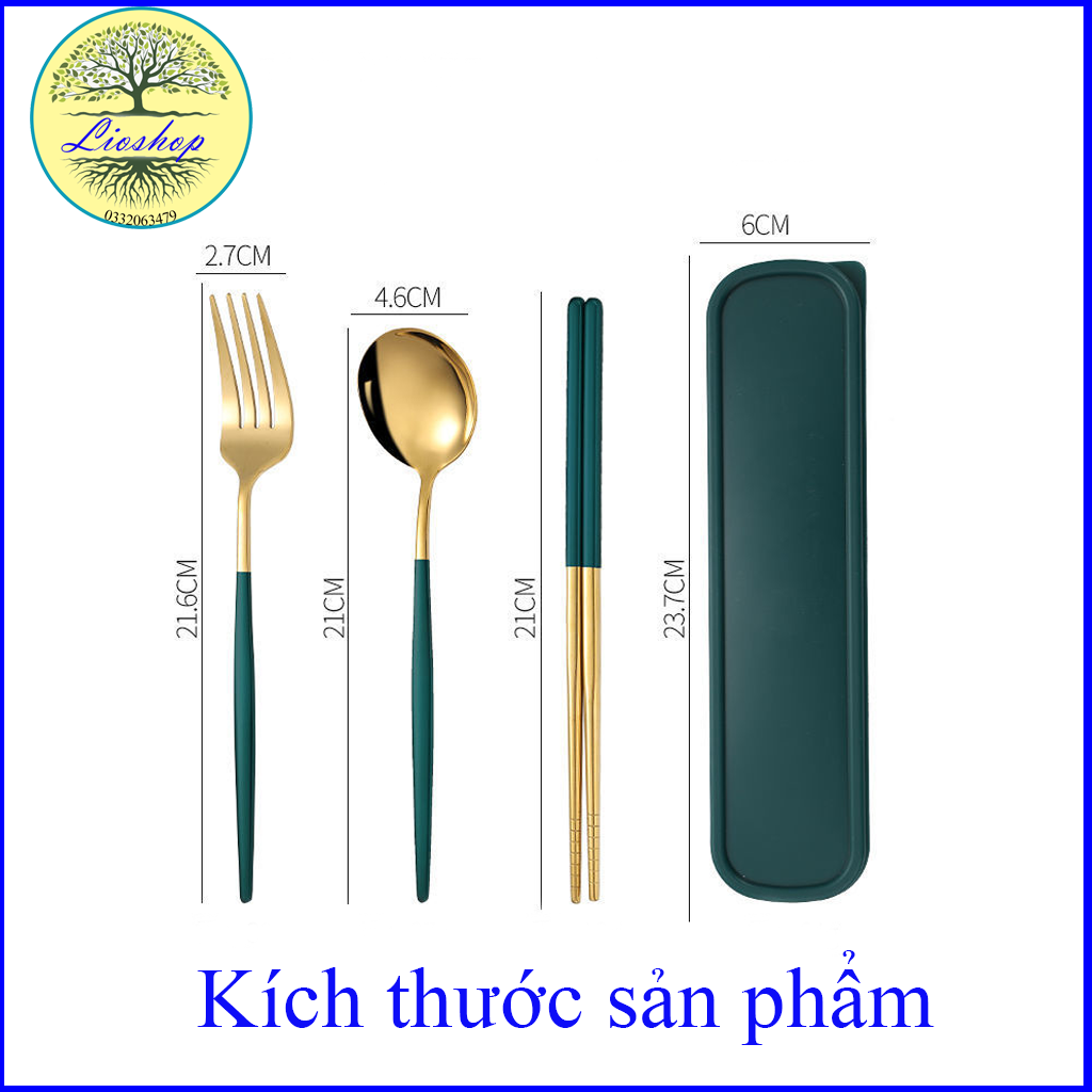 Bộ đũa thìa inox cơm trưa văn phòng đũa thìa mạ vàng sang trọng, lịch sự