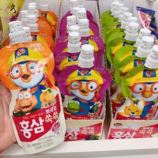 Nước hồng sâm trẻ em pororo hàn quốc 1 hộp 10 túi