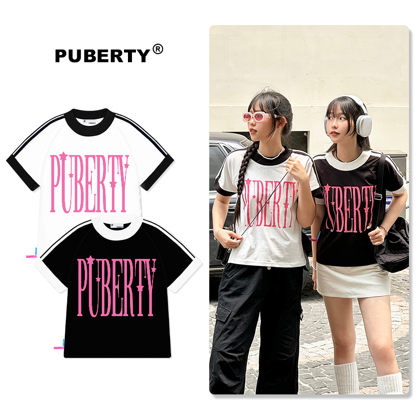 Áo thun babe sporty ringer "pink logo"/ màu trắng, đen