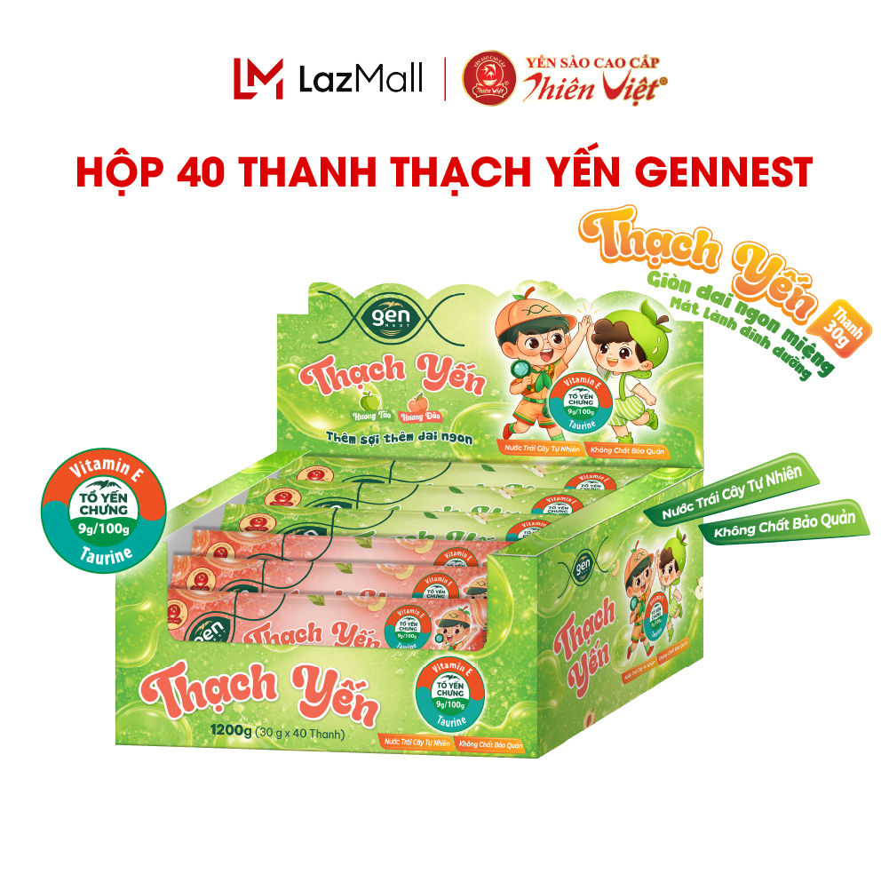 [Mới] Hộp Thạch yến Gennest vị trái cây Cam Dâu Táo Đào (30g x 40 thanh)
