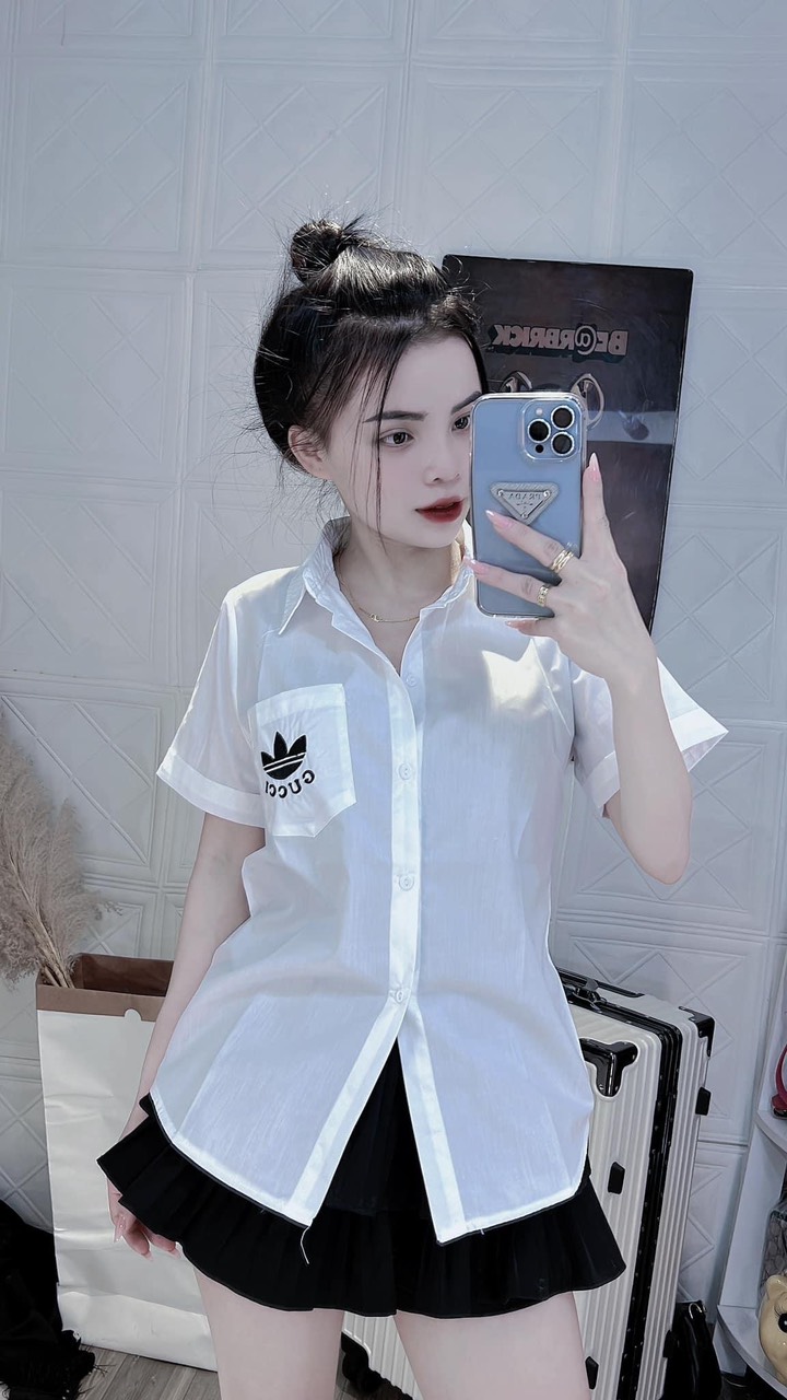 Áo sơ mi cộc tay in logo , chất vải lụa mát mịn chống nhăn dáng Unisex từ 40-60kg