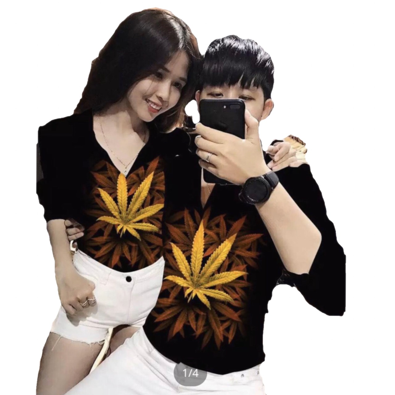 Áo sơ mi cặp nam nữ in họa tiết lụa kate mẫu mới