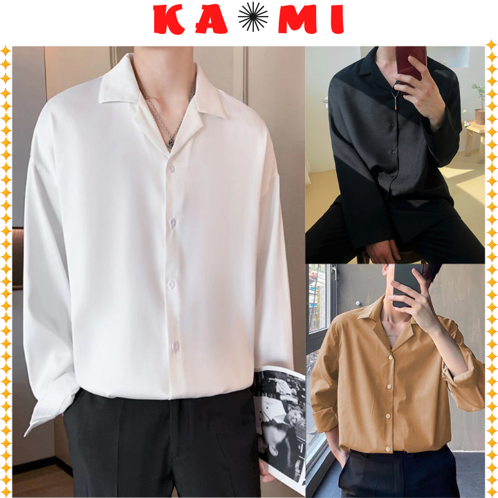 Áo sơ mi form rộng cổ vest tay dài phong cách hàn quốc trẻ trung sinh động vải lụa mềm mịn mát- VRD01