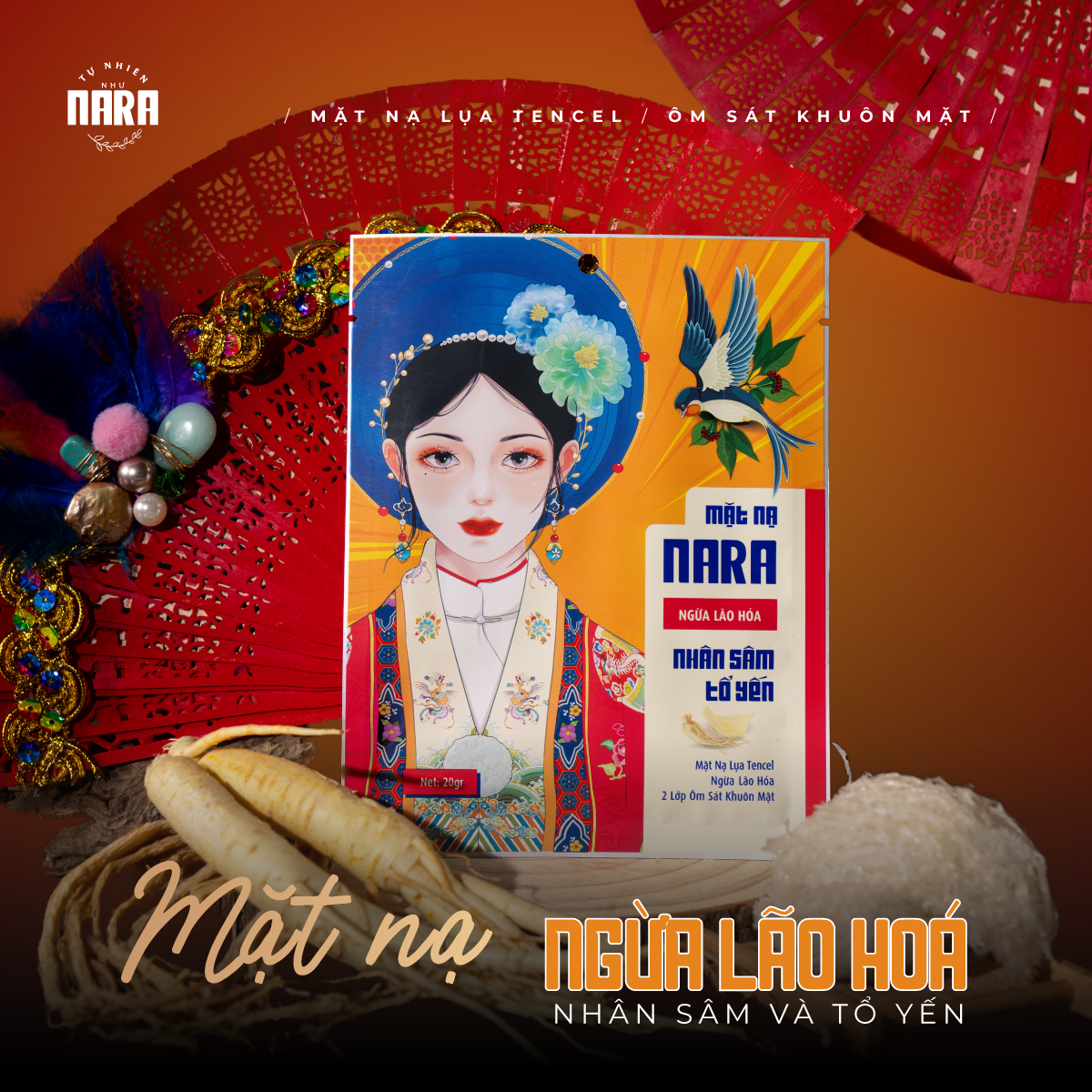 Mặt nạ nara ngừa lão hoá chiết xuất nhân sâm - tổ yến