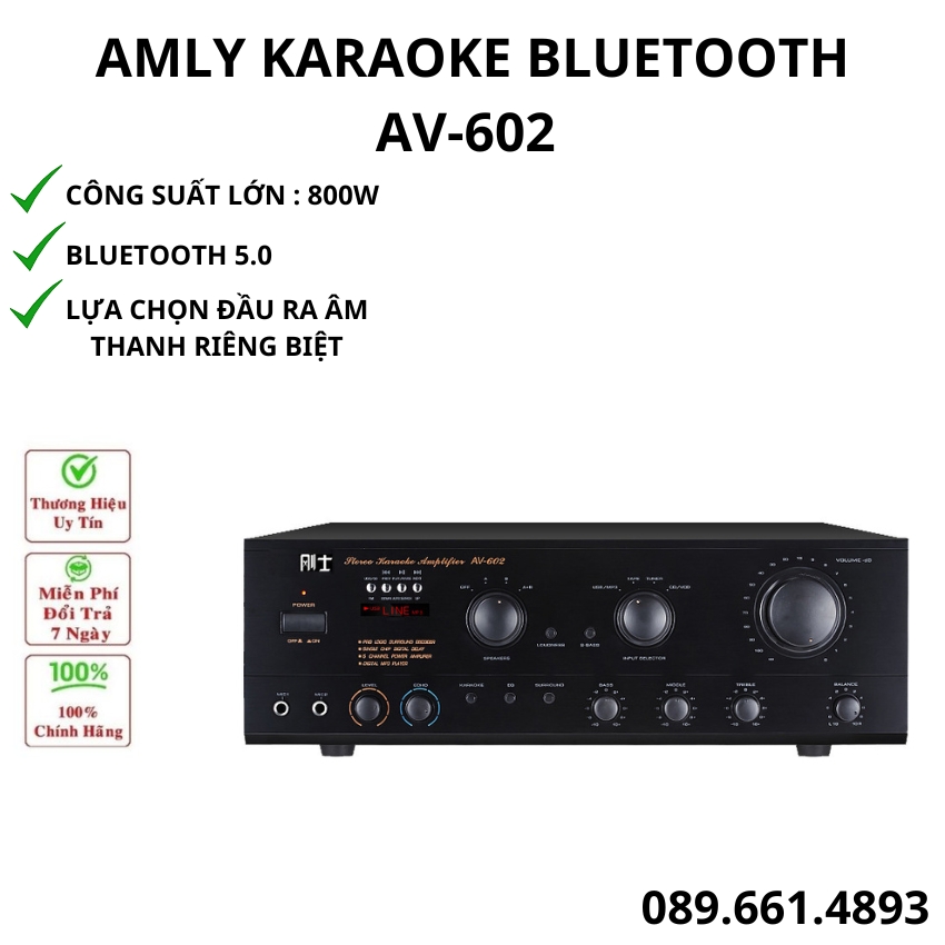 Amly bluetooth, âmly karaoke bluetooth AV-602 av 502, bộ khuếch đại âm thanh công suất lớn 800w tích hợp raddio. BẢO HÀNH CHÍNH HÃNG