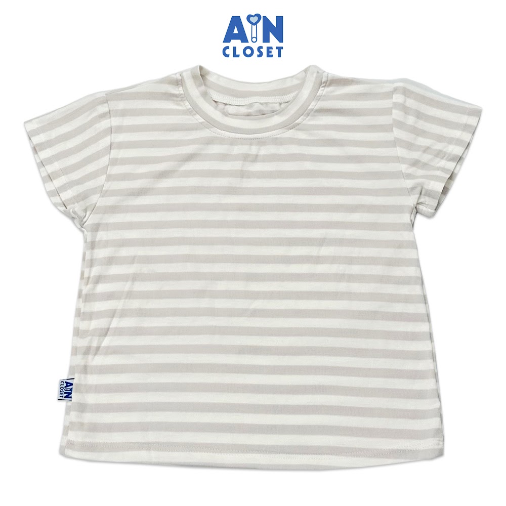 Áo ngắn tay unisex cho bé Kẻ xám thun cotton - AICDBTLNG5MC - AIN Closet