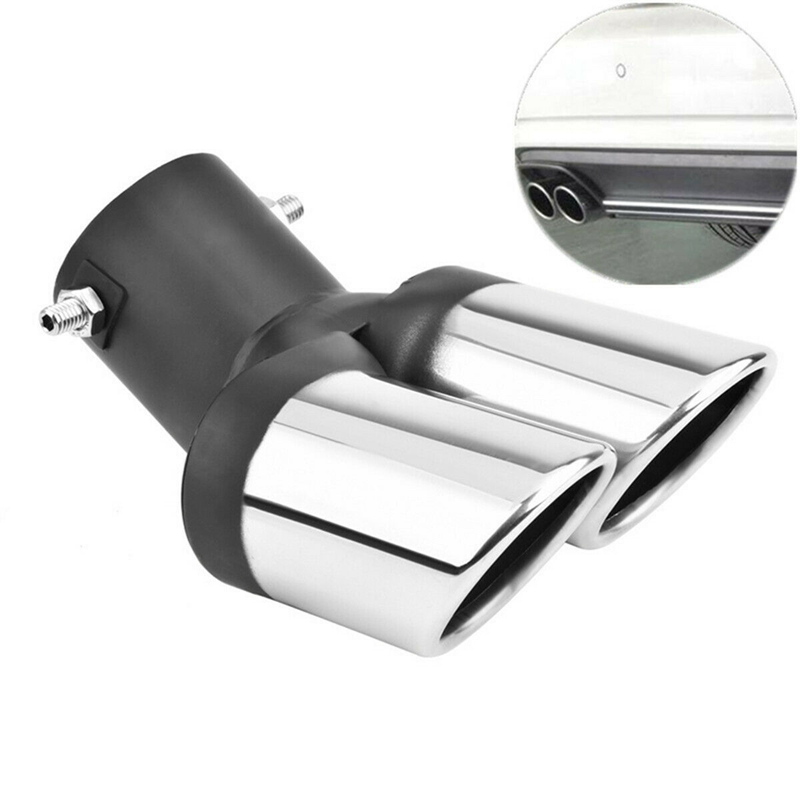 Car Universal 63mm Stainless Steel Dual Outlet Exhaust Pipe Muffler Tail Throat Muffler Tip Pipe Grilled Black