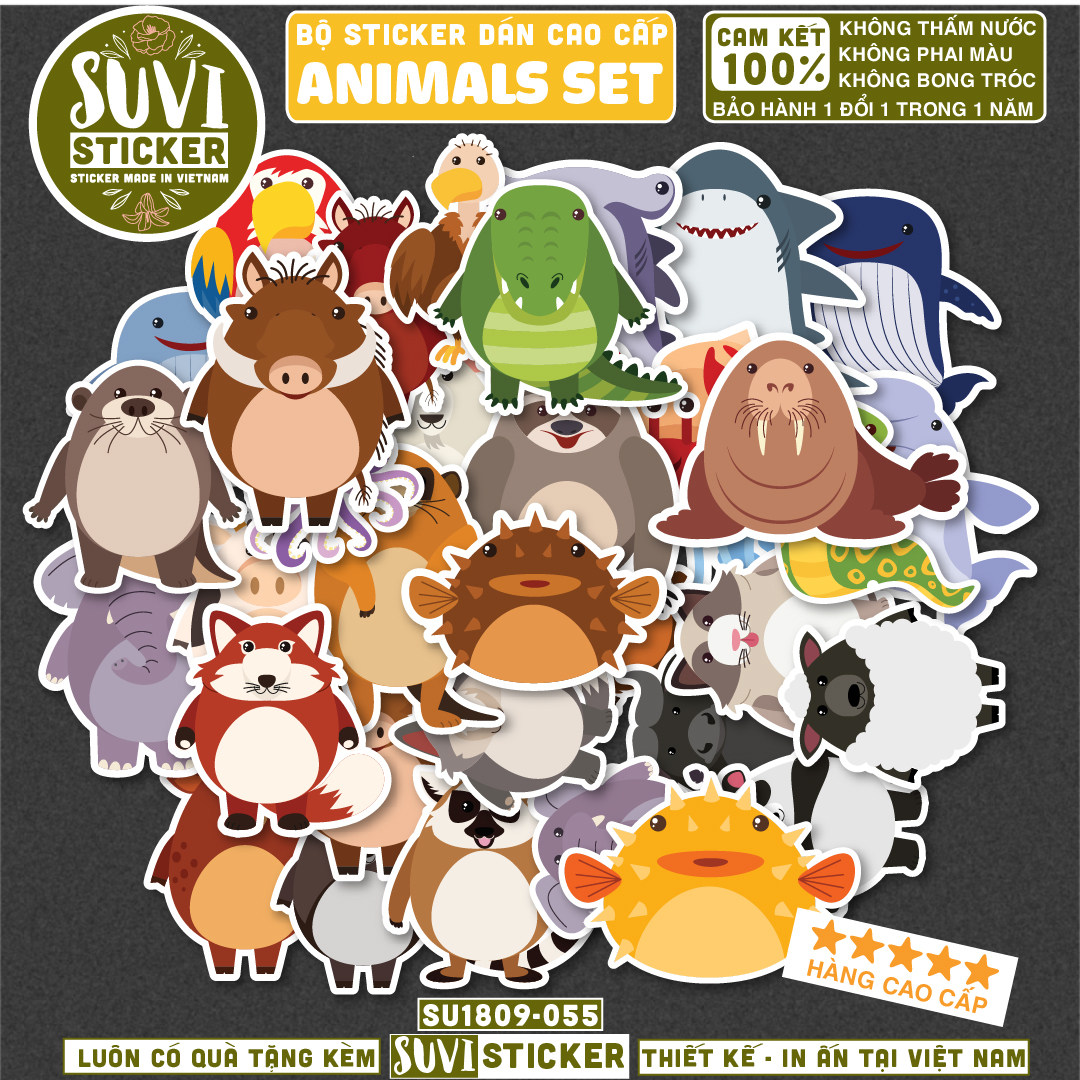 Sticker Động Vật Animal chống nước dán laptop, điện thoại, đàn guitar, mũ bảo hiểm, vali.