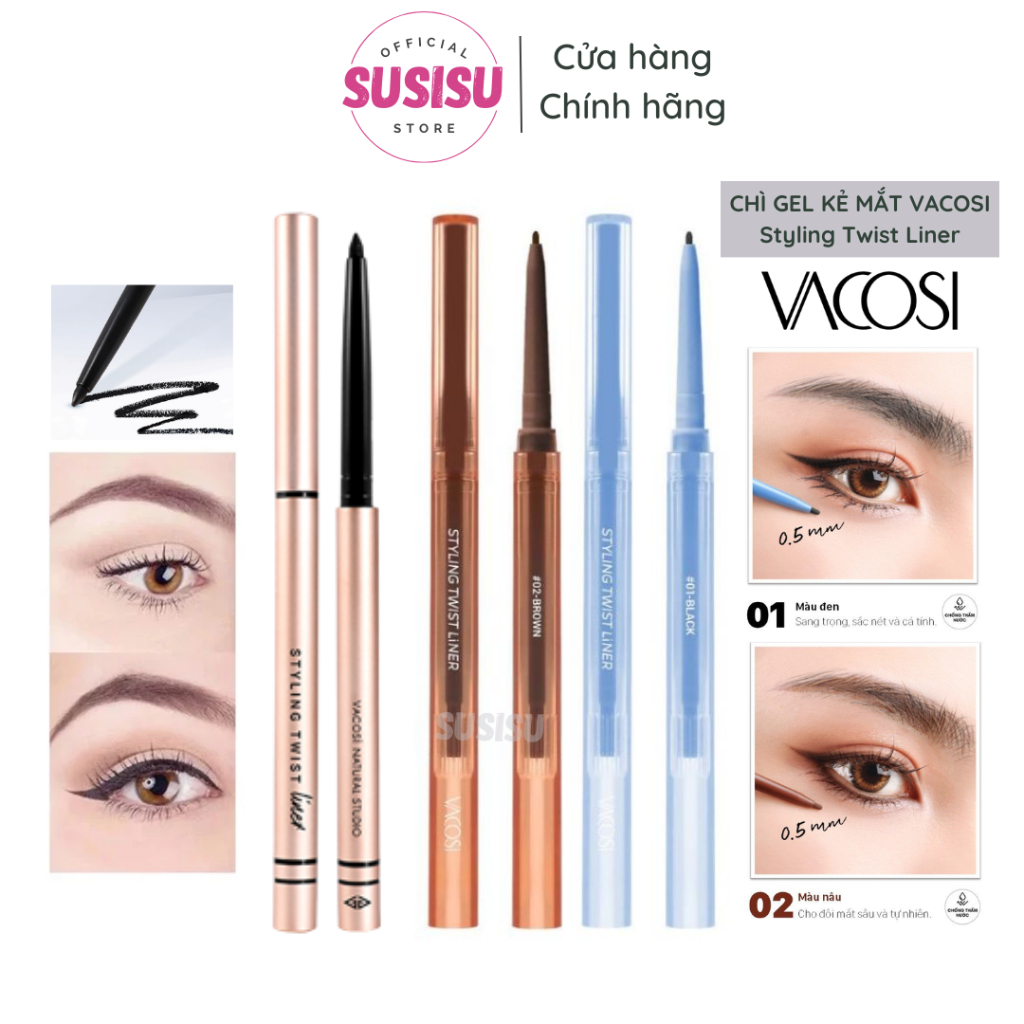 Chì vặn kẻ mắt vacosi natural studio styling twist liner dạng gel màu đen vm02-01/chì gel kẻ mắt vacosi styling twist