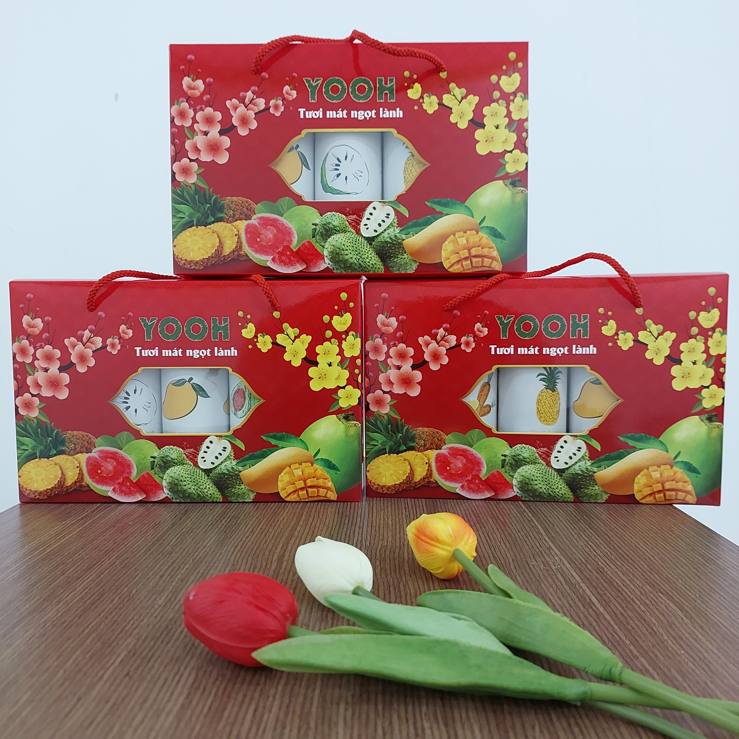 Nước ép trái cây yooh - hộp quà ngũ phúc ngũ quả combo 5 lon/hộp lộc tết tràn đầy