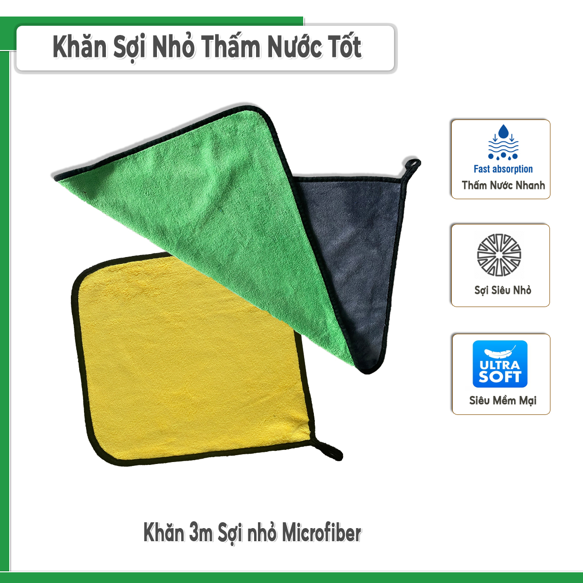 Khăn lau xe ô tô sợi nhỏ Microfiber 3M loại dày