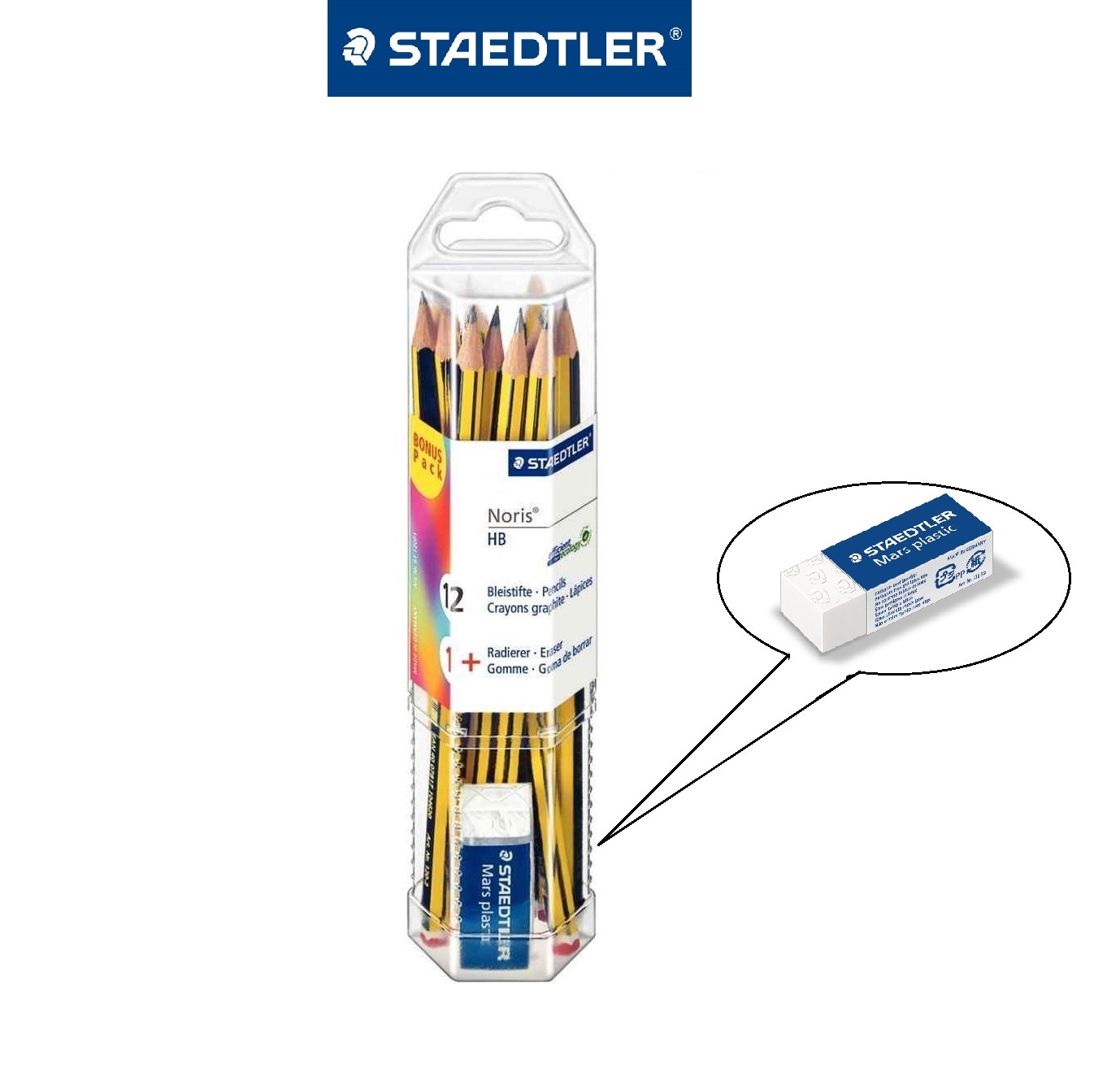 Lọ 12 chiếc bút chì cao cấp Staedtler của Đức sọc vàng đen 120-HB (Tặng 1 viên tẩy cao cấp )