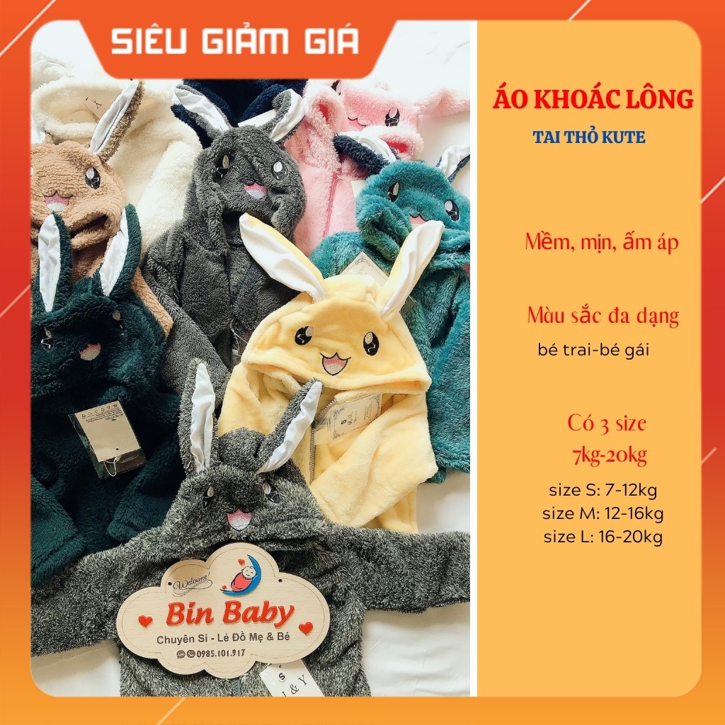Áo khoác lông cừu tai thỏ cho bé mùa đông ấm áp - Tặng ngay lixi liền tay