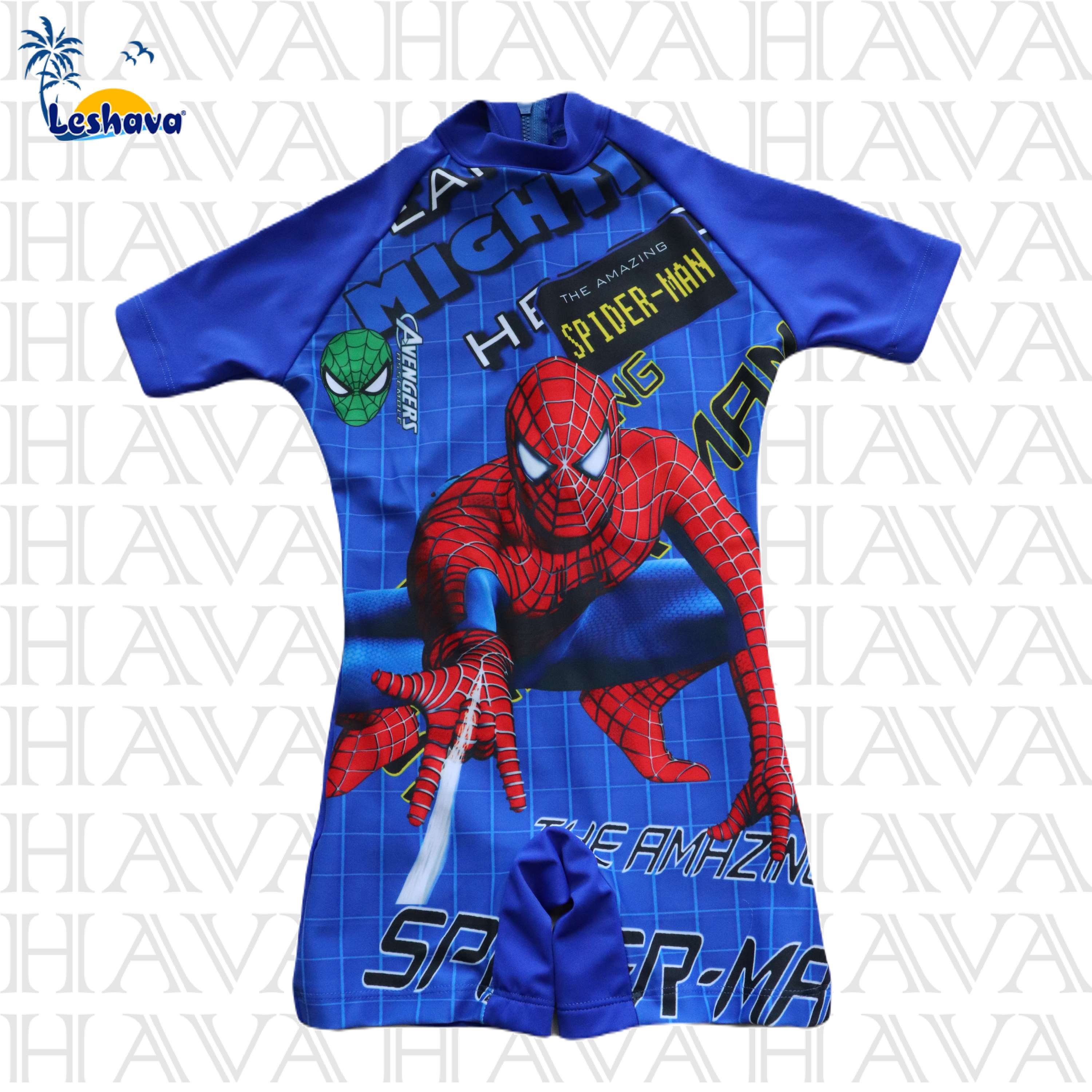 LESHAVA - Bộ Đồ Bơi Liền Thân chống nắng dành cho bé trai - Một mảnh Bodysuit - Spider-man tay ngắn