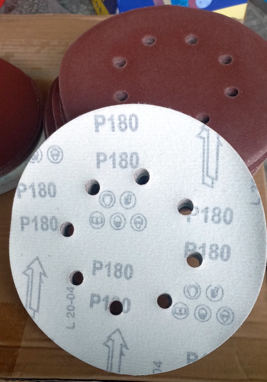 Giấy nhám tròn có lỗ, nhám đĩa chà tường, nhám máy chà sơn nước 8 lỗ 180MM số 150, 180 hàng tốt