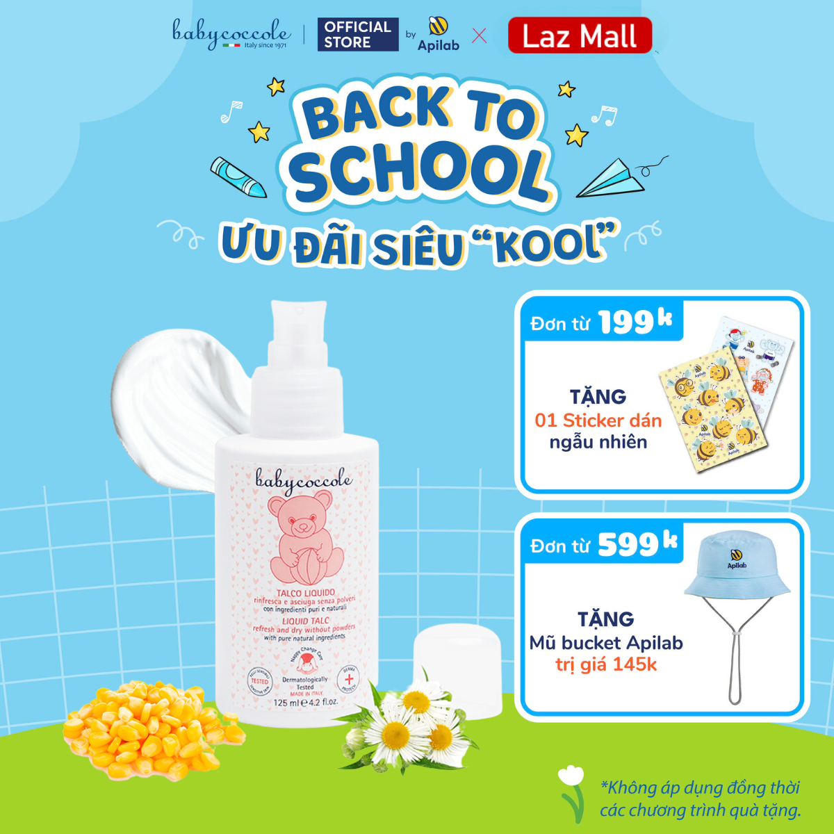 Phấn rôm nước với tinh bột bắp Babycoccole 0M+ 125ml