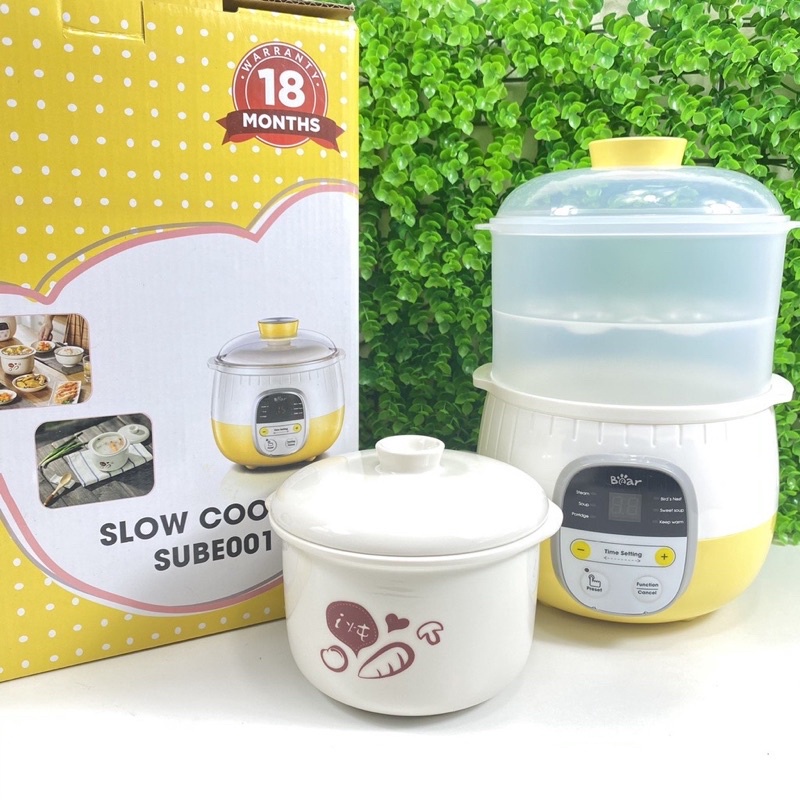 Nồi nấu cháo chậm, ninh, hầm, hấp cách thủy 4in1 Bear 0.8L