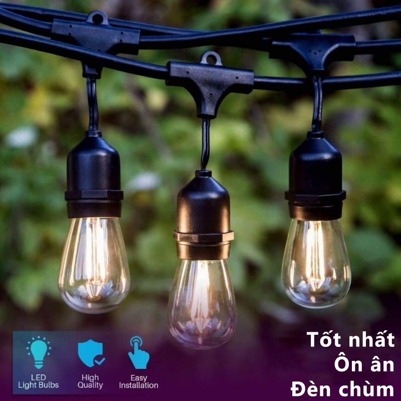Dây đèn trang trí ngoài trời 5m 10 đuôi, 10m 20 đuôi