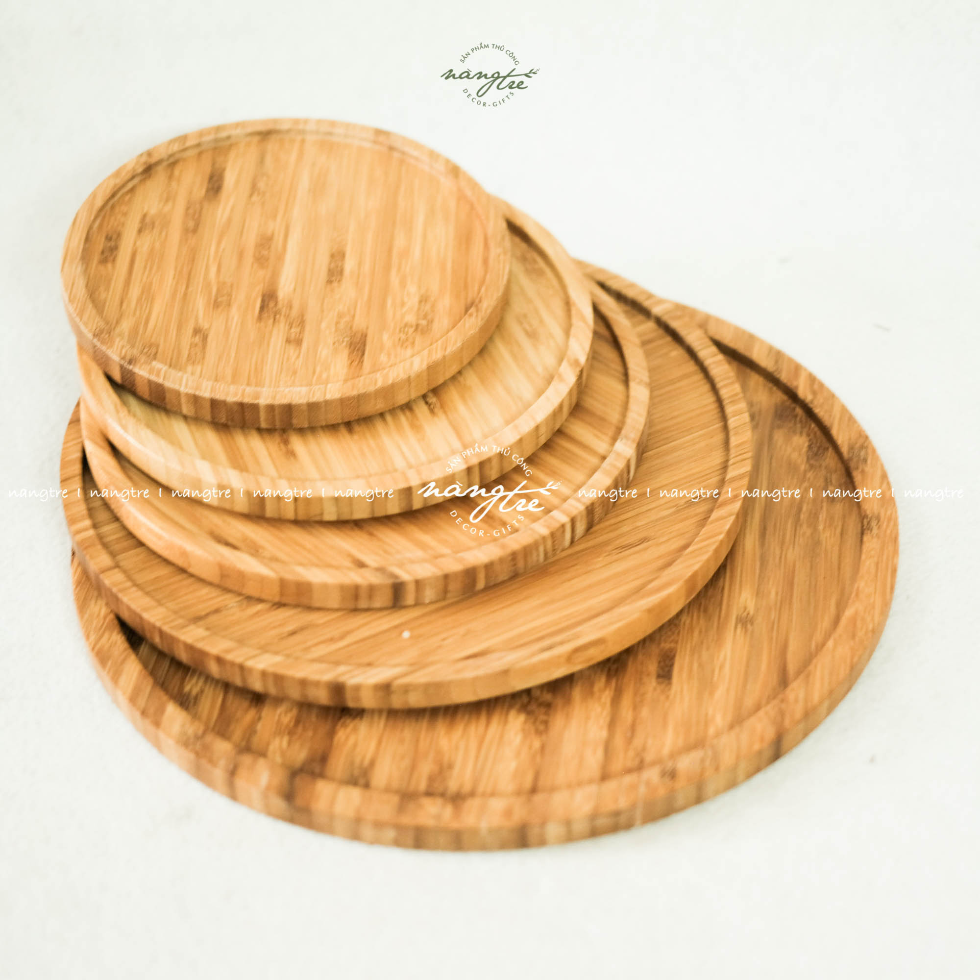 Khay gỗ tre tự nhiên hình tròn - Khay tre đựng thức ăn