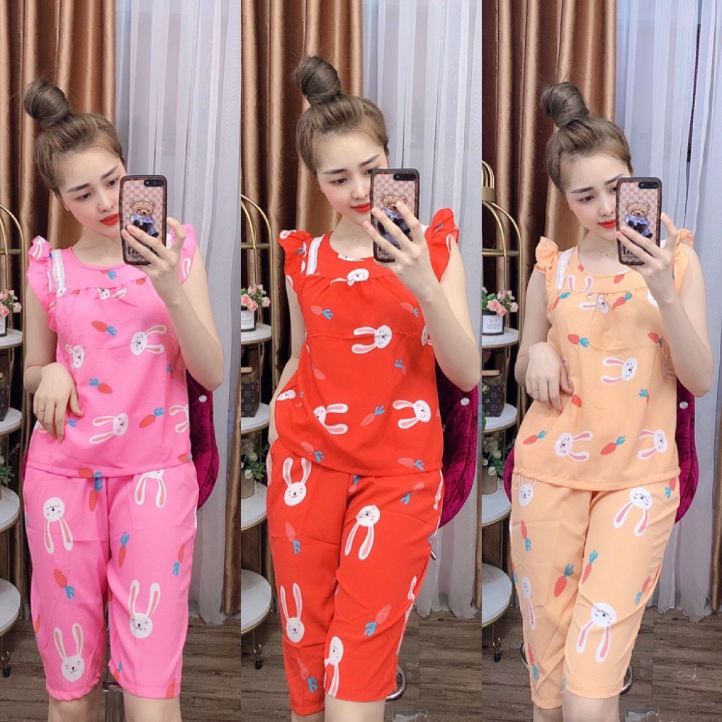 ĐỒ BỘ LỤA LỬNG MẶC NHÀ HỌA TIẾT HÌNH THÚ DỄ THƯƠNG (ẢNH THẬT) CÓ SIZE 40-75KG - LUA20