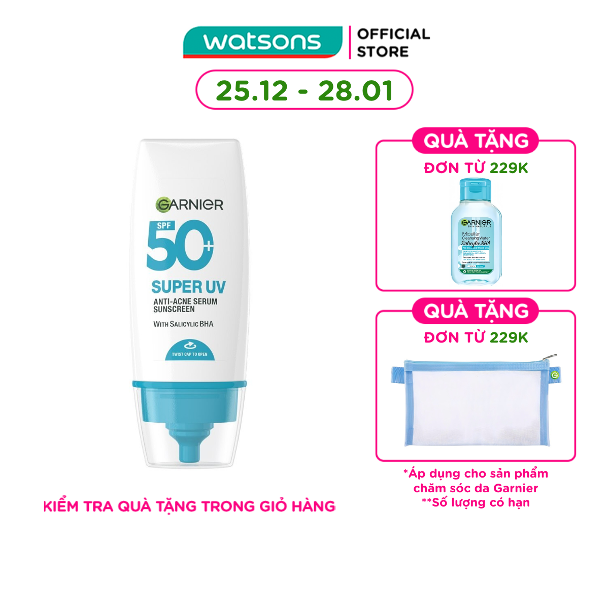   MUA LÀ CÓ QUÀ  Kem Chống Nắng Garnier Super UV Anti-Acne Serum Sunscreen SPF50+ PA++++ 30ml 