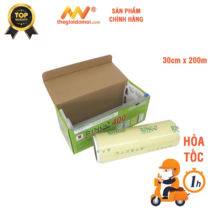 Màng bọc thực phẩm Ringo cuộn lớn R400 , cuộn bọc thực phẩm dai, co giãn, bám dính