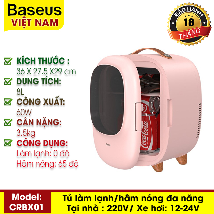 [BẢO HÀNH 12 THÁNG] Tủ lạnh mini Thương hiệu Baseus dung tích 8L, hai chế độ nóng / lạnh, sử dụng cho văn phòng, gia đình, mang đi du lịch