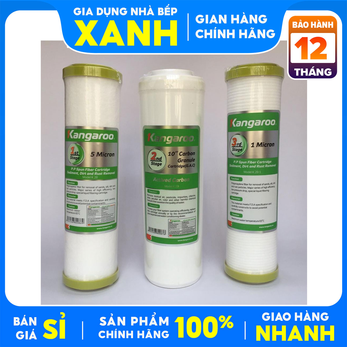Bộ 3 lõi lọc nước kangaroo chính hãng 100%- cam kết chuẩn 100% chính hãng