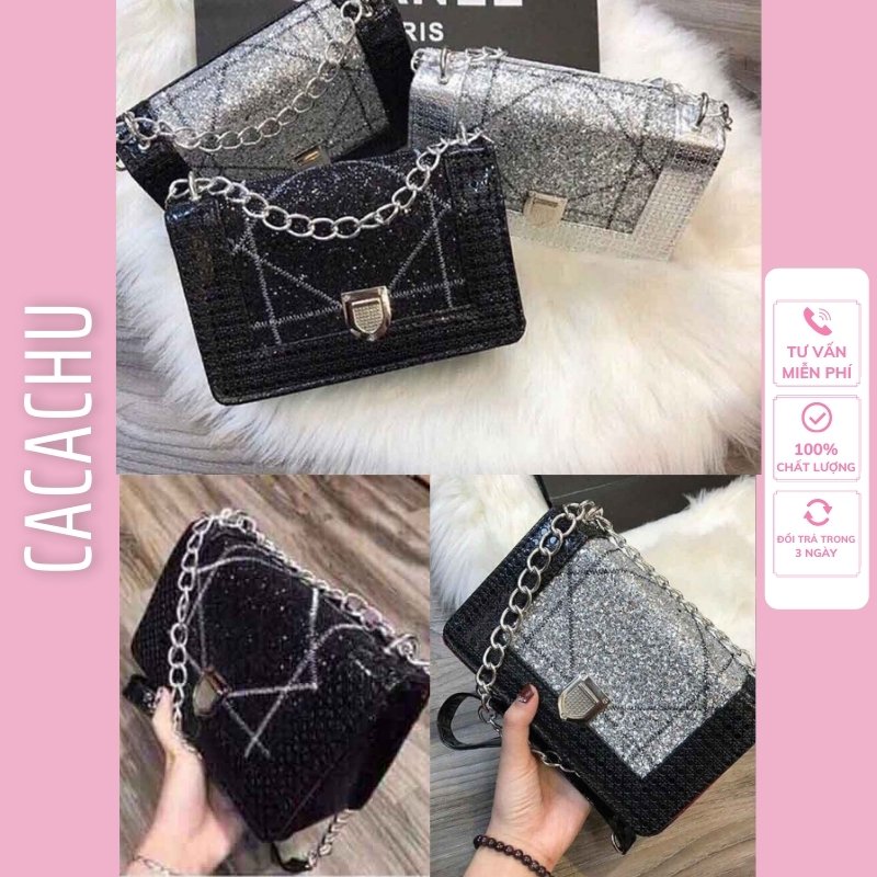 [CÓ VIDEO+ẢNH THẬT] Túi Xách Nữ Kim Tuyến Lấp Lánh, Túi Đeo Chéo Nữ, Túi Xách Tay Đi Dự Tiệc Sang Chảnh (Màu đen, Màu bạc, Màu đen phối bạc)
