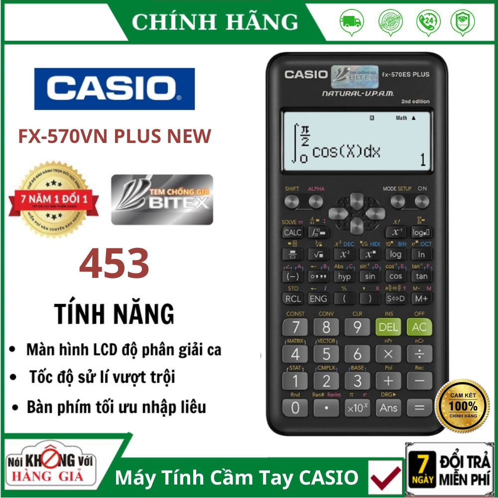Máy tính học sinh casio fx 570vn plus new chính hãng casio bitex bảo hành 7 năm
