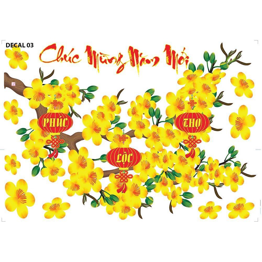 Decal tết decal trang trí 4d - mẫu hoa mai hoa đào