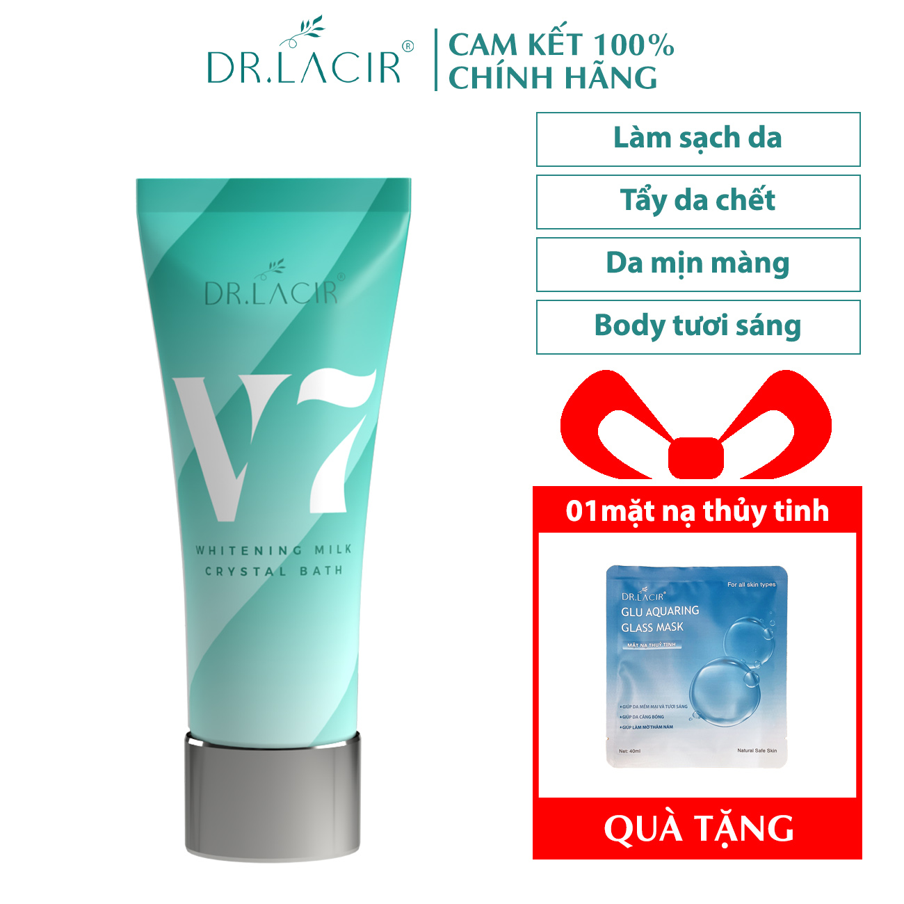 Tắm Trắng Body V7 Dr.Lacir Bột bò tắm trắng, tẩy da chết, giúp da trắng sáng
