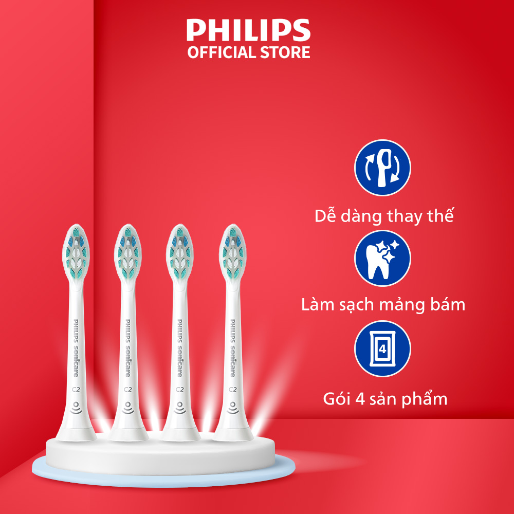 Bộ 4 Đầu Bàn Chải Điện PHILIPS C2 HX9024/67, Hỗ Trợ Làm Sạch Mảng Bám, Sản Phẩm Chính Hãng