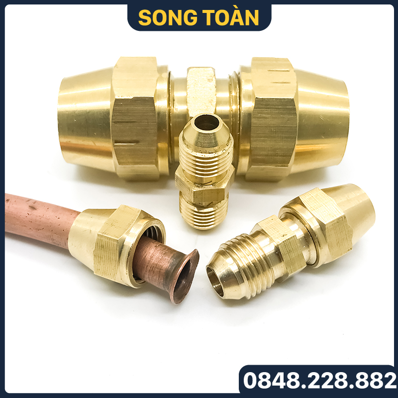 Bộ nối thẳng hai đầu côn lồi lắp lã ống đồng npt phi 6 8 10 12 16mm