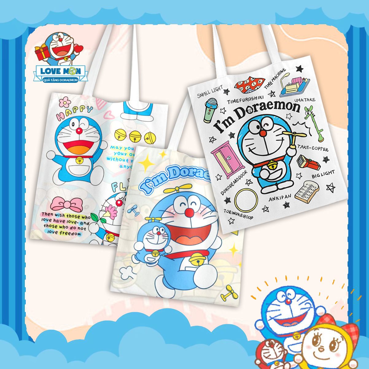 LOVE MON - TÚI TOTE CANVAS DOREMON IN HÌNH NGỘ NGHĨNH