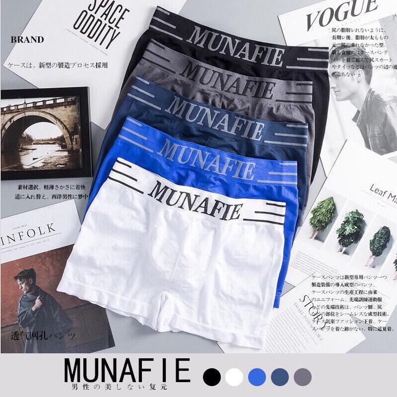 Bộ 5 quần lót nam boxer Munafie hàng dệt kim cao cấp (Có túi zip) - Quần sịp đùi co dãn nhiều mềm mịn, quần lót mùa hè mặc thoải mái - TinTin888